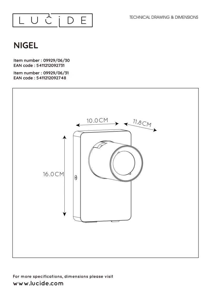 NIGEL Wall spotlight 1xGU10/5W + USB White
